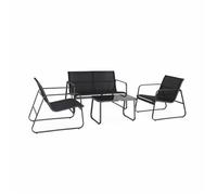 Salon de jardin en métal et textilène pour 4 personnes. gris foncé et noir. design