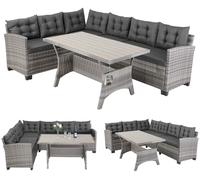 Salon de Jardin en polyrotin Anthracite 6 Personnes Mobilier de Jardin avec Coussins Meuble Extérieur Mobilier de Terrasse Patio