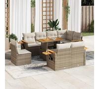 Salon de jardin en polyrotin beige avec coussins et espace de rangement, canapé modulaire imperméable, table d'appoint pliable, housse amovible lavable