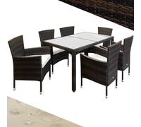 Salon de jardin en polyrotin brun crème Ensemble table et chaises avec coussins Ensemble de jardin 6 personnes