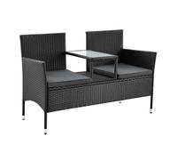 Juskys Banquette de Jardin en polyrotin Monaco - Banc 2 Places avec Table & Coussins - 133 × 63 × 84 cm - rotin résistant aux intempéries, pour Jardins et balcons - Noir