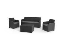 ALLIBERT by KETER Salon de Jardin Sanremo Storage 5 Places - Table Basse Coffre Range-Coussins - Imitation rotin tressé