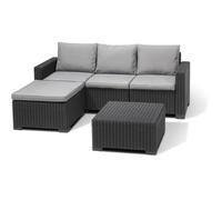 Salon de jardin en résine imitation rotin tressé - Gris graphite - Avec pouf et table basse - KETER - 4 personnes - CALIFORNIA