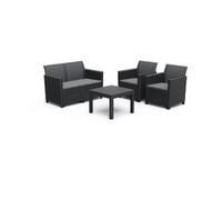 KETER MARIE Ensemble de meubles de jardin 4 personnes en résine imitation rotin - Noir - avec table basse