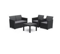 KETER MARIE Ensemble de meubles de jardin 4 personnes en résine imitation rotin - Noir - avec table basse