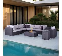 Salon de jardin en résine tressée 10 places VENISE gris coussins gris