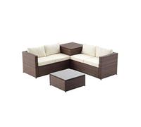 Salon de jardin en résine tressée 4 places avec coffre intégré marron et blanc SILANG