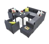 Salon de jardin en résine tressée avec canapé d'angle Dallas Nebraska Comida 7 Bica anthracite