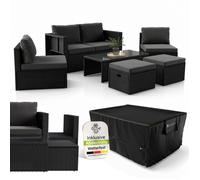 Salon de jardin en résine tressée noir - Juskys - Housse de protection incluse - Coussins inclus