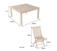 Salon De Jardin En Teck Java - Table Carrée Et Chaises Pliantes - 8 Places Marron