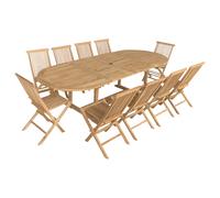 Happy Garden – Salon de jardin SETTEC12 LOMBOK – Teck, table ovale extensible, 10 places