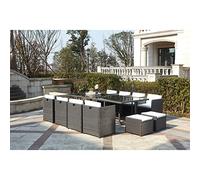 Salon de Jardin Encastrable MIAMI Gris Coussins Blancs 12 Pers