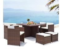 Concept Usine – Table et chaises encastrables 8 places SUNSET Alu résine marron/blanc