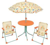 Salon de Jardin Enfant Fruity's Fun House, Table H46 x ø46 cm, 2 Chaises H53xl.38,5xP.37,5 cm, Parasol H125 x ø100 cm, Plastique, Dès 3 ans
