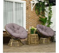 Salon de jardin - Ensemble 3 pièces avec 2 fauteuils papasan pivotants et table basse ronde en résine tressée