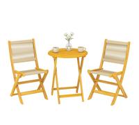 Salon de jardin - ensemble bistro - Outsunny - 3 pièces table ronde 2 chaises pliables - bois d'acacia cordage PP - naturel