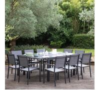 Happy Garden - Salon de jardin VENEZIA extensible 10 pl 140/200 textilène gris alu anthracite