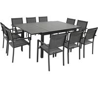 Happy Garden - Salon de jardin VENEZIA extensible 10 pl 140/200 textilène gris alu anthracite