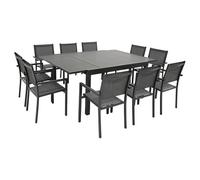 Salon De Jardin Extensible 10 Places De 140/200cm En Textilène Gris - Aluminium Anthracite Venezia Gris