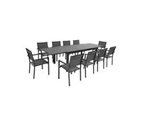 Happy Garden Salon de jardin extensible VENEZIA 10 places Textilène gris Alu anthracite 180-300 cm