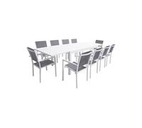 Happy Garden – Salon de jardin VENEZIA extensible 10 places 180/300cm textilène gris aluminium blanc
