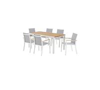 Salon de jardin extensible 7 pièces table rectangulaire effet bois 169/228x90 cm + 6 fauteuils