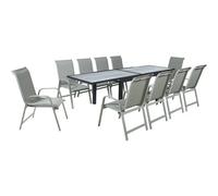Table extensible et chaises de jardin en aluminium "Lagos" - 140/280 x 90 x 76 cm - 10 places - Gris clair