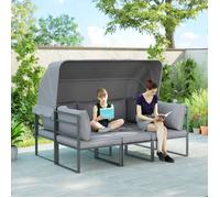 Salon de jardin extérieur 4 pièces modulaire - AKOZON - 11589 - avec auvent - cadre acier poudré - plateau verre trempé