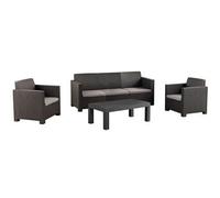 Salon de jardin exterieur 5 places en resine tressee (1 table basse + 1 canape 3 places + 2 fauteuils) --