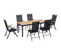 Outsunny Salon de jardin extšŠrieur 6 personnes, table de jardin extšŠrieure avec 6 chaises, cadre en aluminium, table 190 CM, chaises pliables et inclinables, mobilier de terrasse, patio, bois nature