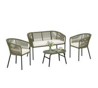 Outsunny Salon de Jardin Extérieur 4 Places - PP Rond Tressé avec Canapé 2 Places, 2 Fauteuils et Table Basse Verre Trempé - Mobilier de Jardin pour Balcon Terrasse avec Coussins Déhoussables, Crème