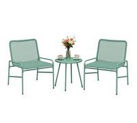 Outsunny Salon de Jardin Extérieur 3 Pièces en Résine Tressée Balcon Vert | Table de Jardin Ronde avec 2 Chaises, Pieds Ajustables, Cadre en Acier Galvanisé, Mobilier de Terrasse Patio