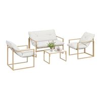 Salon de jardin extérieur - Outsunny - 4 pièces, coussins ultra-épais 15cm - canapé 2 places avec table basse et 2 fauteuils - kaki