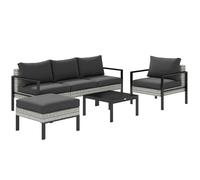 Outsunny Salon de jardin extérieur 5 personnes, salon de balcon en résine tressée avec fauteuils, pouf et table basse, coussins déhoussables inclus, charge 120 kg, gris clair