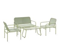 Outsunny Salon de jardin résine tressée 4 places – canapé 2p, 2 fauteuils, table verre trempé, vert