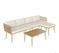 Outsunny Salon de jardin extérieur en résine tressée 5 places modulable avec 2 canapés, pouf et table basse, coussins déhoussables inclus, mobilier de jardin pour balcon terrasse véranda, crème