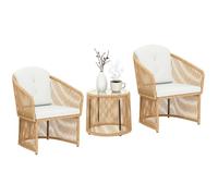 Salon de jardin extérieur - Outsunny - résine tressée - table de jardin avec 2 chaises - plateau en verre coussins - crème