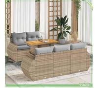 Salon de jardin - FAF7291712444449 - 6 places - Résine tressée beige - Table réglable et rangement étanche