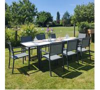 Happy Garden Salon de jardin Firenze extensible en textilène gris 8 places aluminium anthracite