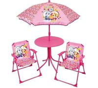 Fun House – Salon de jardin Pat'Patrouille – Table Ø46 cm, 2 chaises H53×38,5×37,5 cm, parasol