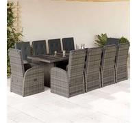 vidaXL Ensemble de jardin 11 pièces avec coussins Poly rotin Gris 240 x 90 x 75 cm 2 personnes