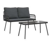 vidaXL Ensemble de salle à manger de jardin avec coussins 2 pièces Noir Poly-rotin
