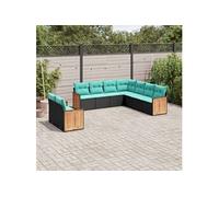 vidaXL Ensemble de 9 canapés de jardin avec coussins, polyrattan noir