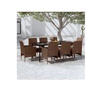 vidaXL Salon de jardin 9 pièces avec coussins Marron et noir
