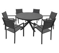 Salon de jardin GIALOVA en textilène gris 6 places - aluminium anthracite