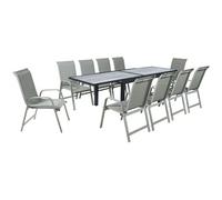 Table extensible et chaises de jardin en aluminium "Lagos" - 140/280 x 90 x 76 cm - 10 places - Gris clair