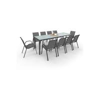 IDMARKET Salon de jardin MADRID table 240 CM et 10 chaises empilables gris anthracite plateau clair