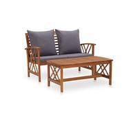 Salon de jardin Vidaxl gris 2 pieces bois massif 102.0 x 50 x 43 cm 2 personnes gris G