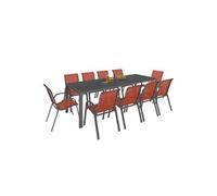 IDMarket - Salon de jardin Madrid Table 240 cm et 10 chaises empilables Terracotta