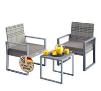 CASARIA® Salon de jardin Gris WPC en polyrotin 2 chaises 1 table Pieds réglables Résistant aux intempéries Balcon Meubles Lounge Set